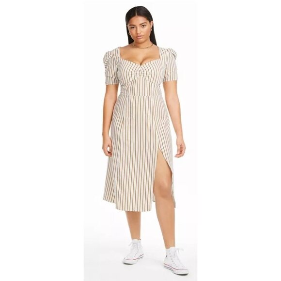 Danielle Bernstein Brown Black Stripe Midi Slit Dress Sweetheart sz 18W NEW - Picture 8 of 8